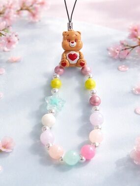 Cute Bear Heart Pastel Beaded Phone Charm